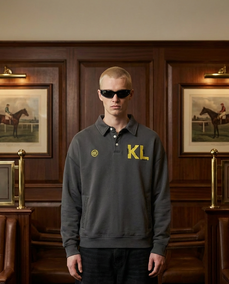 "KL Rep" Polo Sweater | Gray