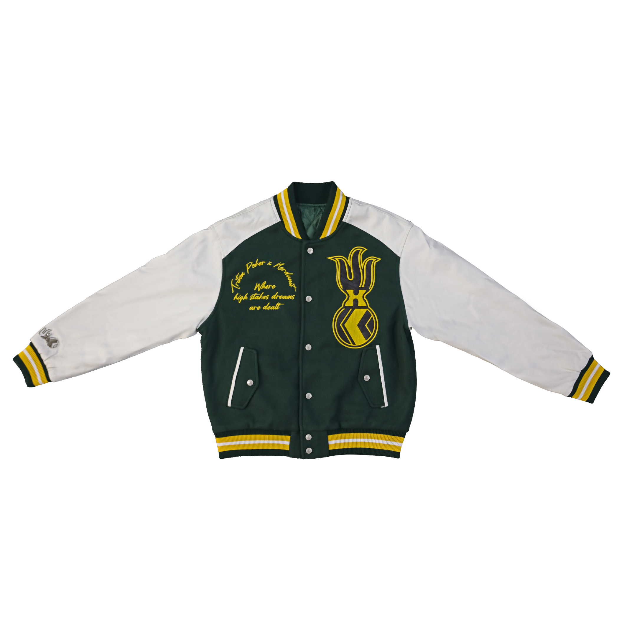 NU x TRITON "HIGH ROLLER" VARSITY JACKET | DARK GREEN