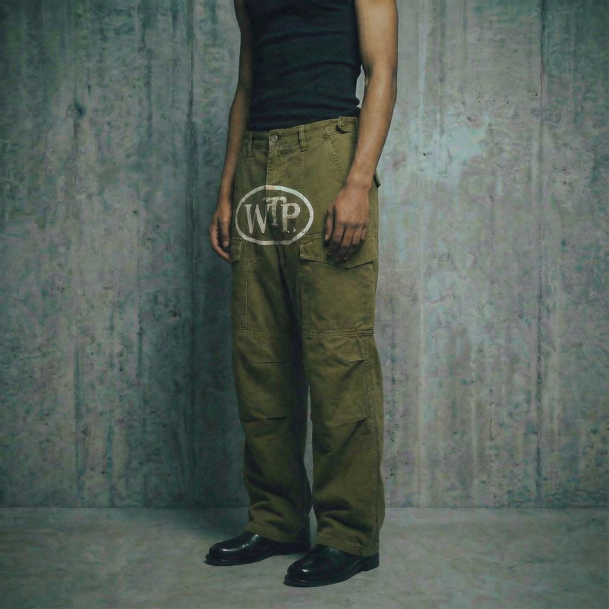 "Logo" Worker Pants | Olive Green