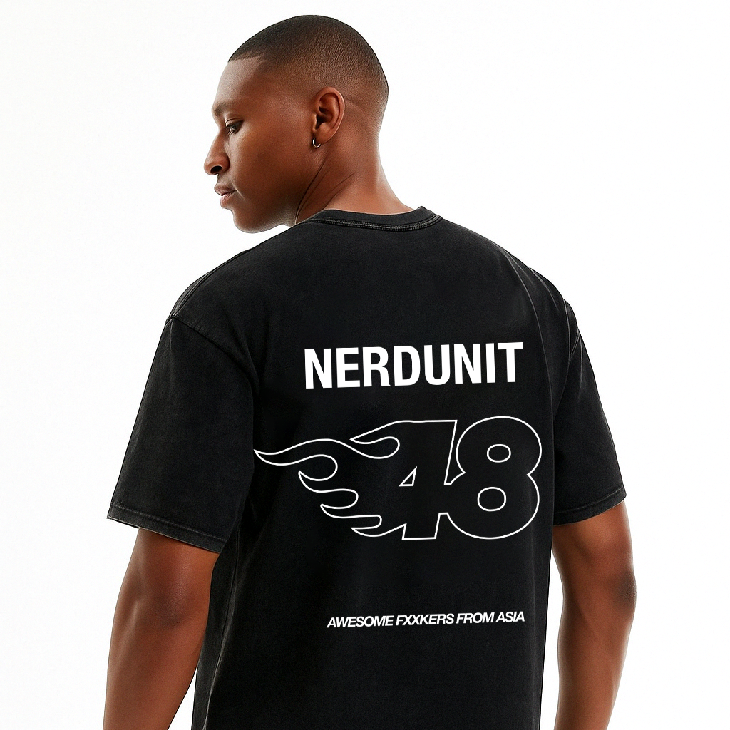 "FIRE48 BW" Washed Tee | Black