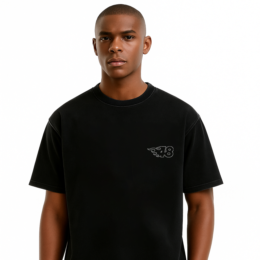 "FIRE48 BW" Washed Tee | Black