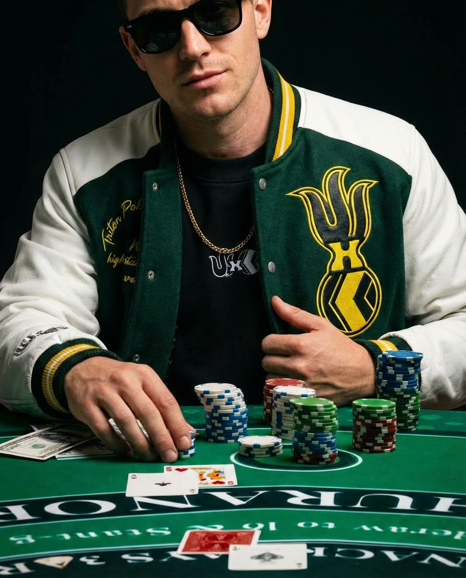 NU x TRITON "HIGH ROLLER" VARSITY JACKET | DARK GREEN