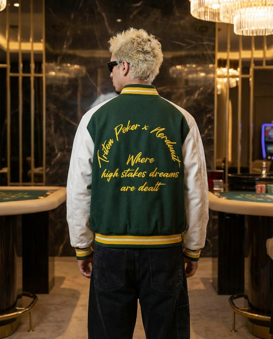 NU x TRITON "HIGH ROLLER" VARSITY JACKET | DARK GREEN