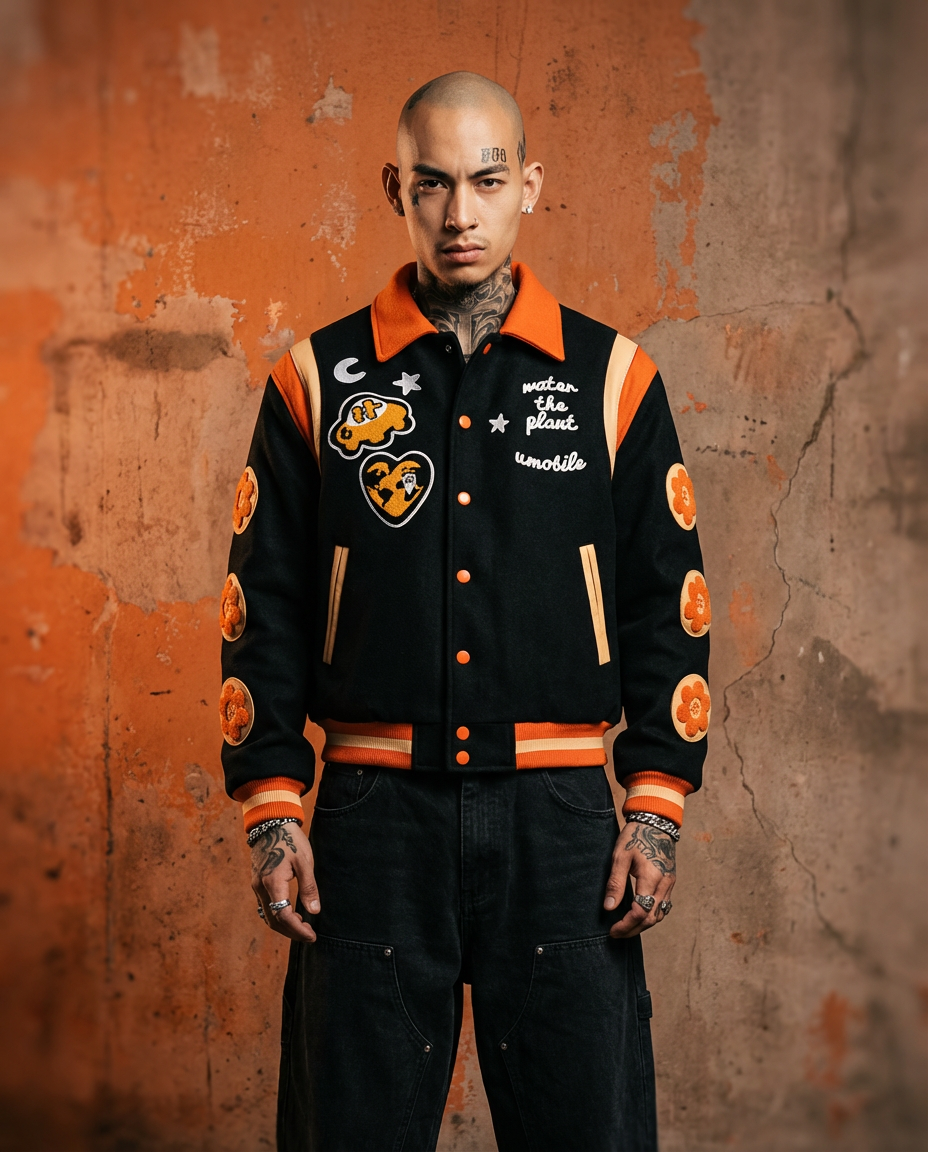 WTP x UM "EXPLORER" Varsity Jacket | Black Orange