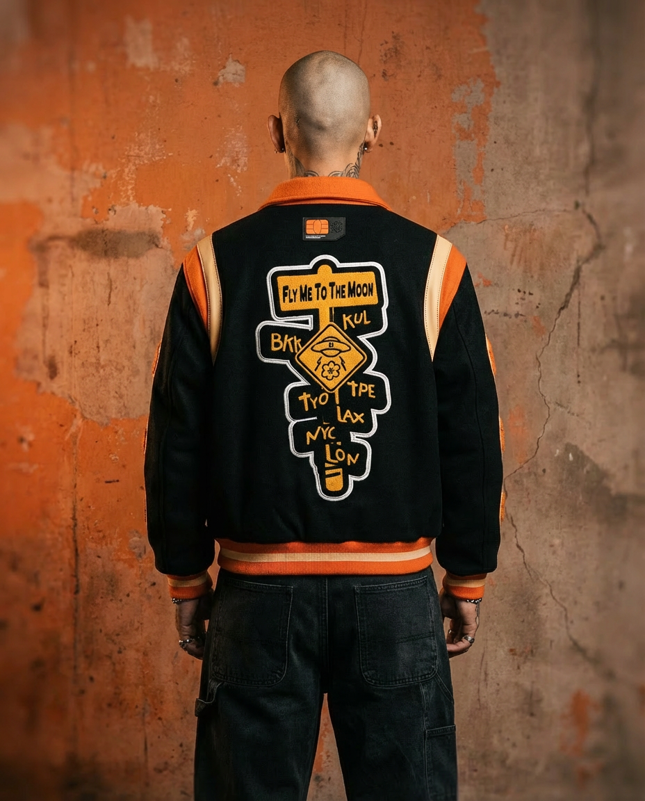 WTP x UM "EXPLORER" Varsity Jacket | Black Orange