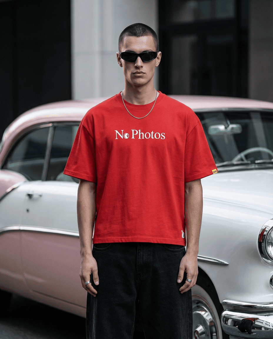 NU x FR2 "NO PHOTOS" TEE | BURGUNDY
