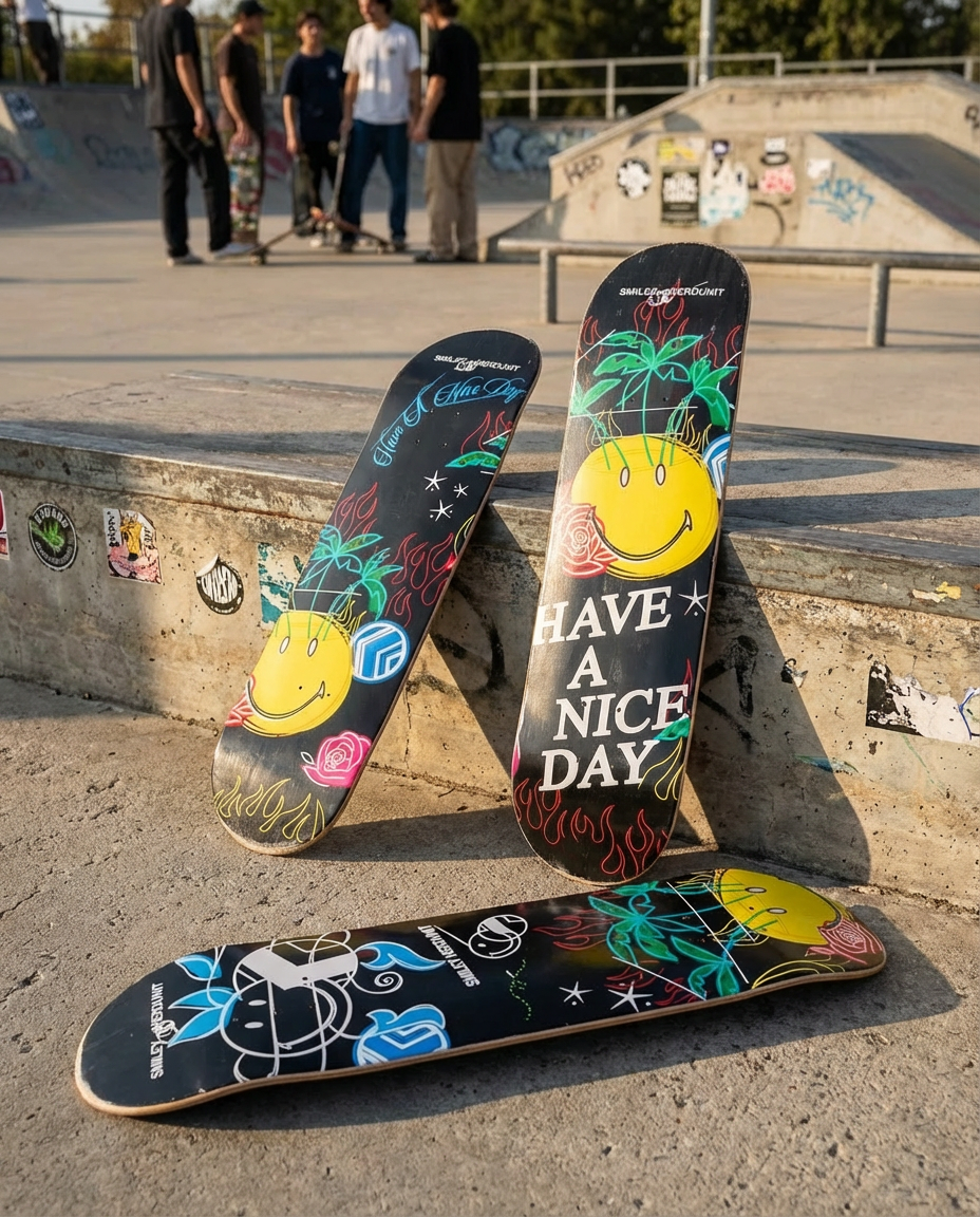 NU x Smiley® MASTERPIECE SKATE DECK C | BLACK YELLOW