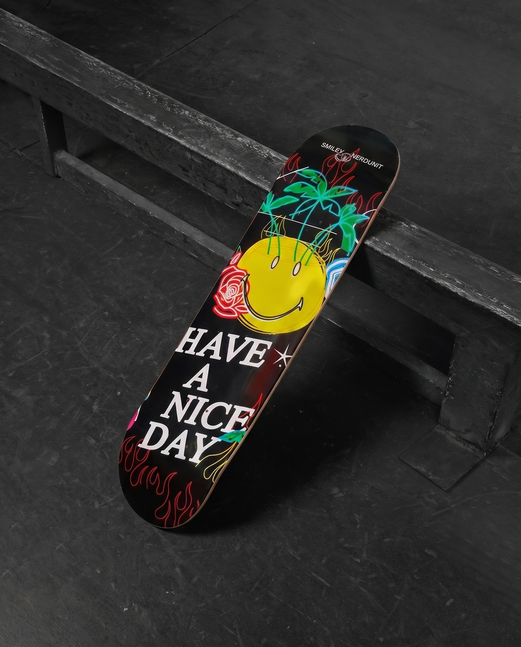 NU x SMILEY® MASTERPIECE SKATE DECK B | BLACK YELLOW