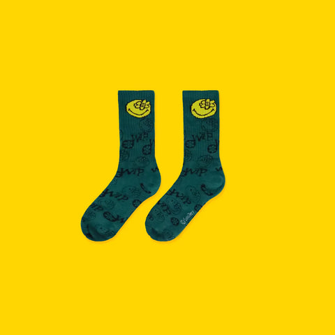 Smiley Monogram Socks | Dark Green