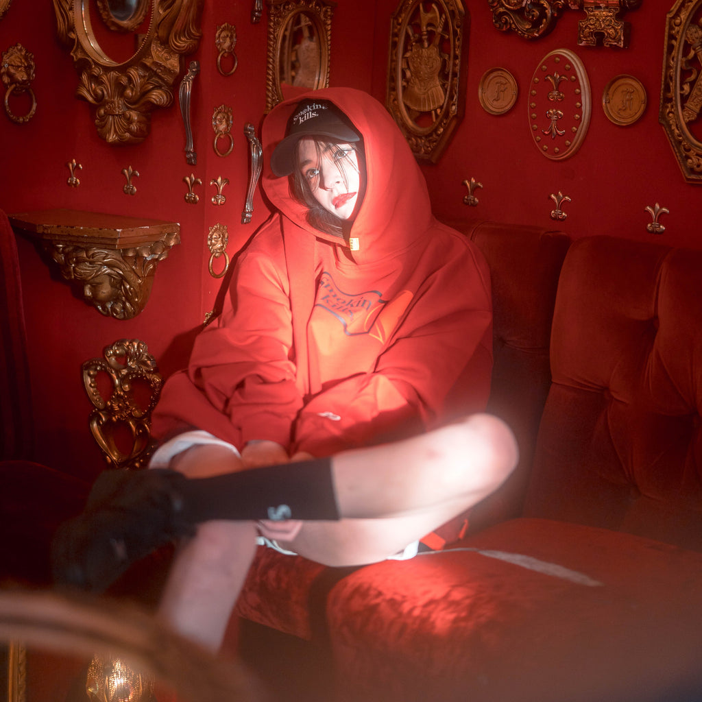 NU x FR2 "WAN FR2" HOODIE | BURGUNDY