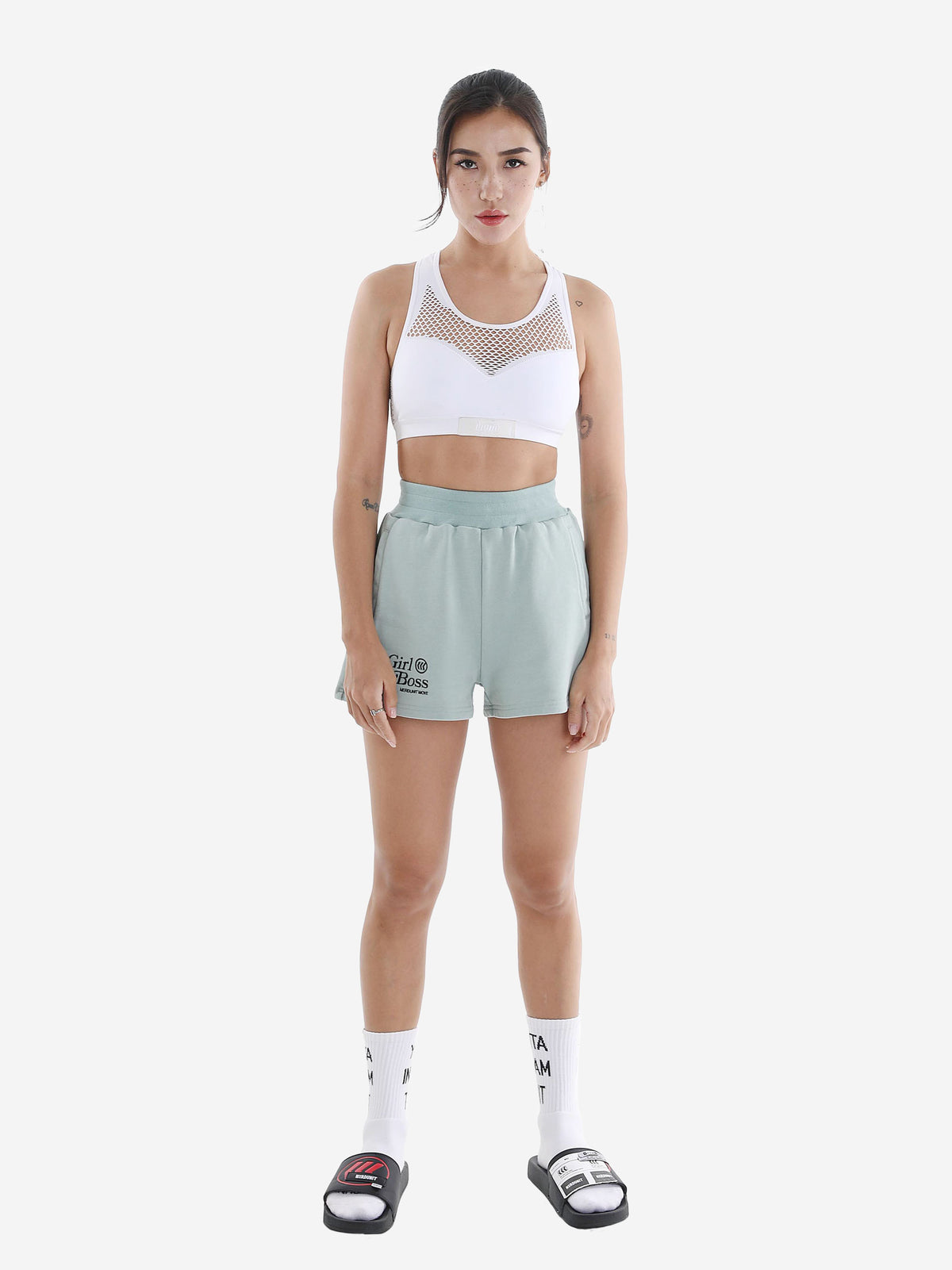 "GIRL BOSS" SHORTS | CADET BLUE