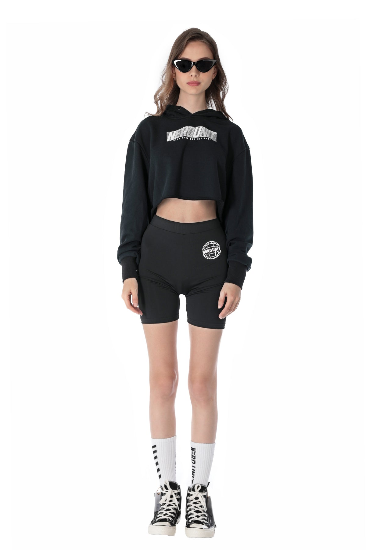 ACTIVE HOODED CROP TOP | BLACK