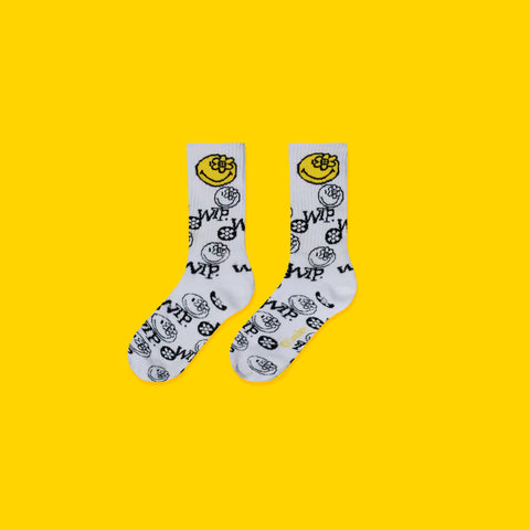 SMILEY MONOGRAM SOCKS | WHITE