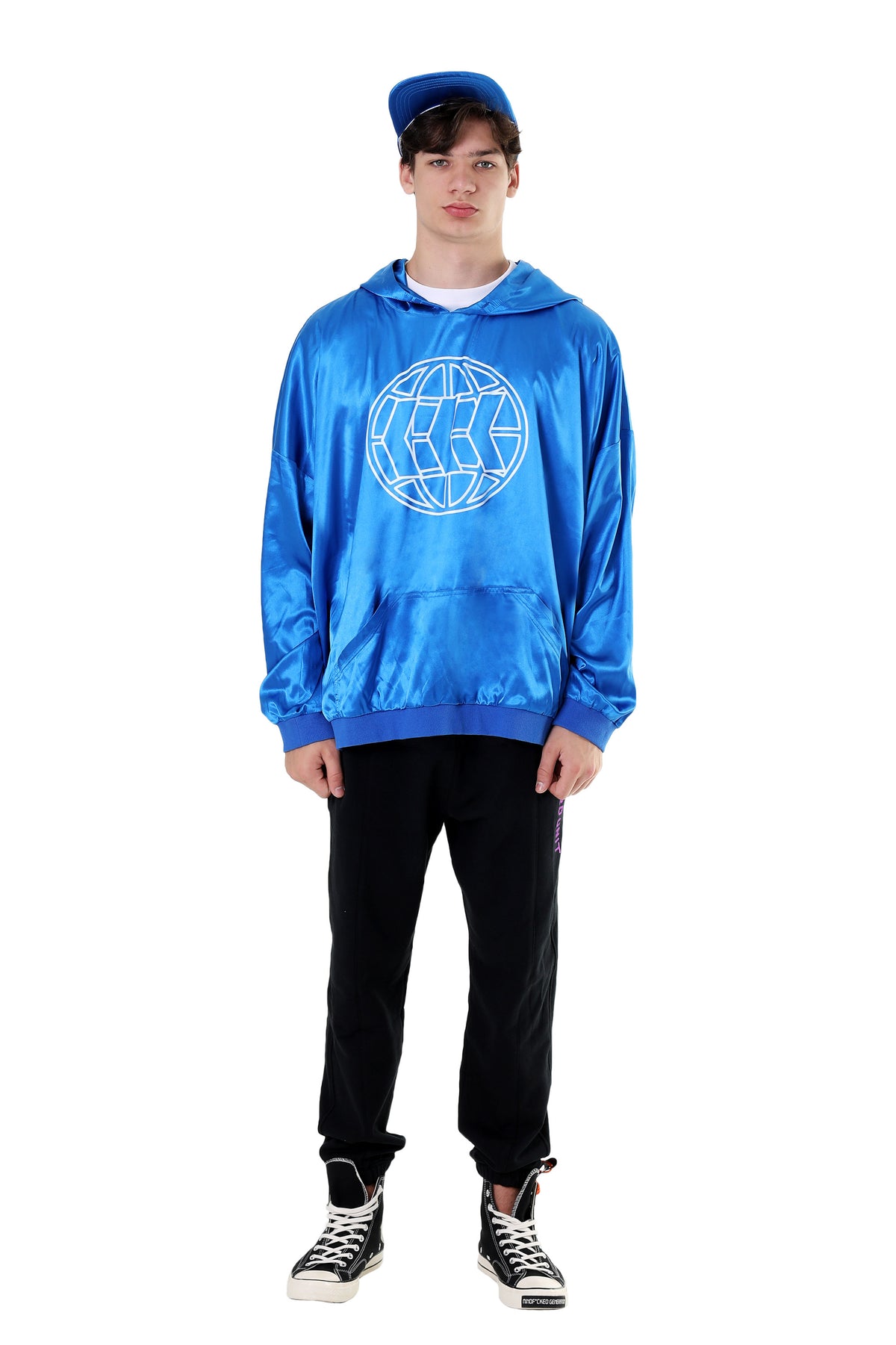 WORLDWIDE METALLIC HOODIE | BLUE